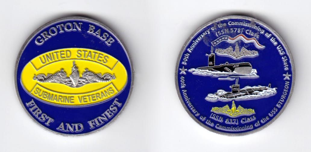 Round shaped, pewter colored coin, 1-9/16 inches in diameter.