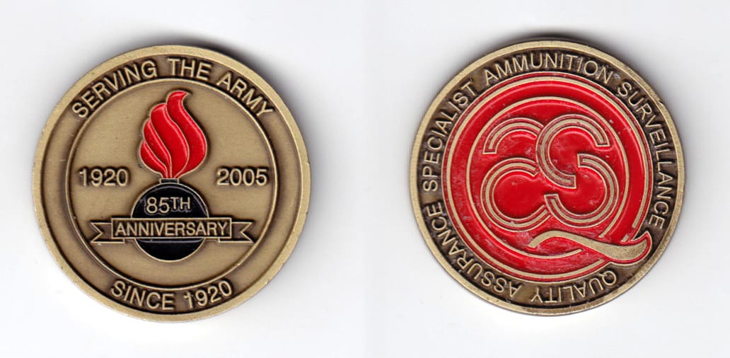 Round shaped, antique brass colored coin, 1-9/16 inches in diameter.