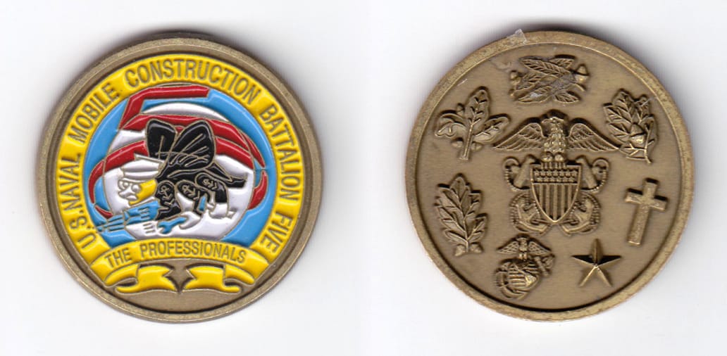 Round shaped, antique brass colored coin, 1-9/16 inches in diameter.