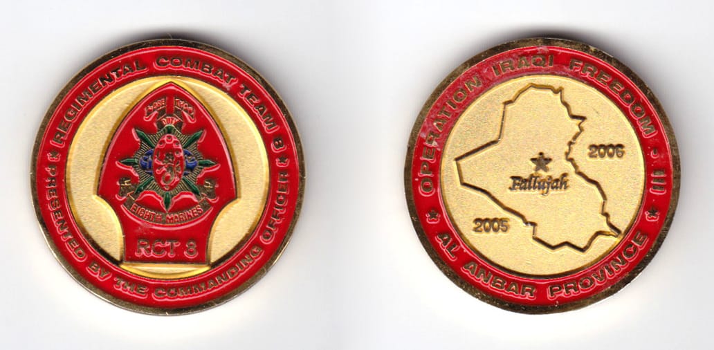 Round shaped, gold colored coin, 1-9/16 inches in diameter.