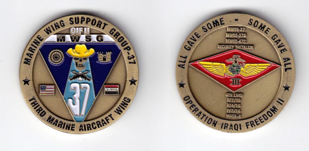 Round shaped, antique brass colored coin, 1-9/16 inches in diameter.