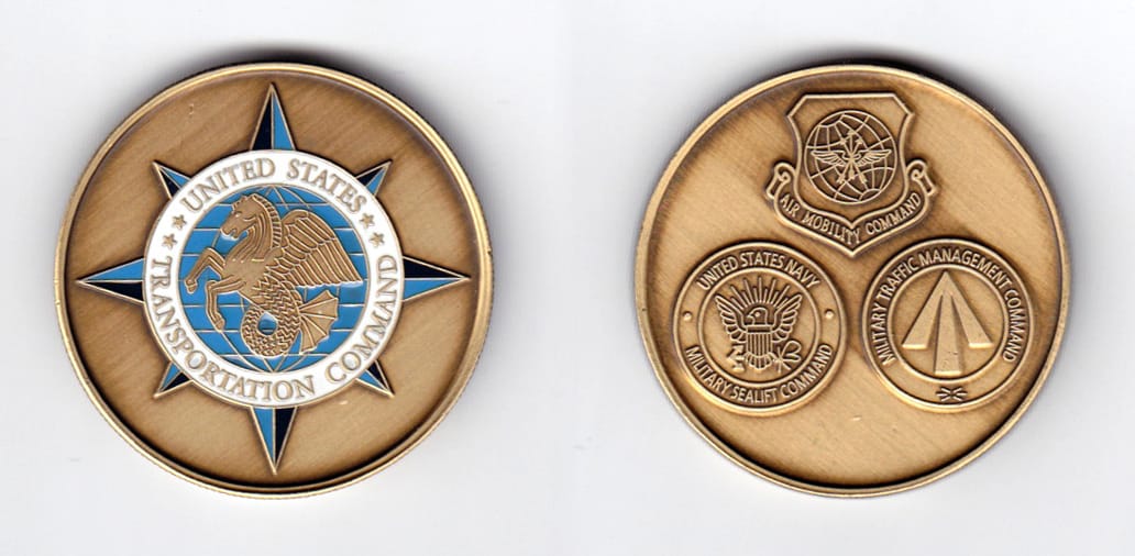 Round shaped, antique brass colored coin, 1-9/16 inches in diameter.