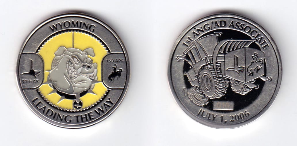 Round shaped, gold silver coin, 1-1/2 inches in diameter.