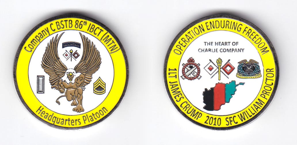 Round shaped, gold colored coin, 1-1/2 inches in diameter.