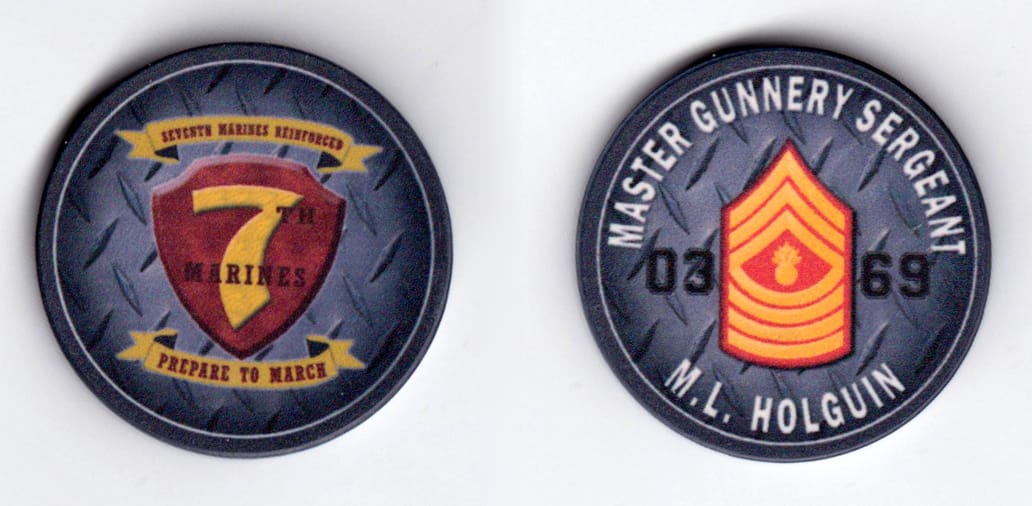 Round shaped, gray colored poker chip, 1-1/2 inches in diameter.