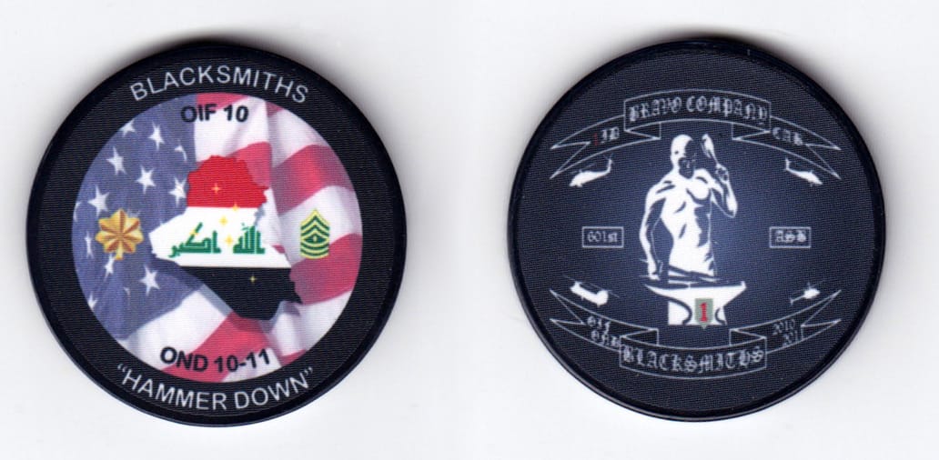 Round shaped, black colored poker chip, 1-5/8 inches in diameter.