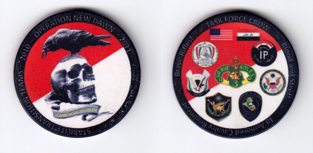 Round shaped, black & white colored poker chip, 1-5/8 inches in diameter.