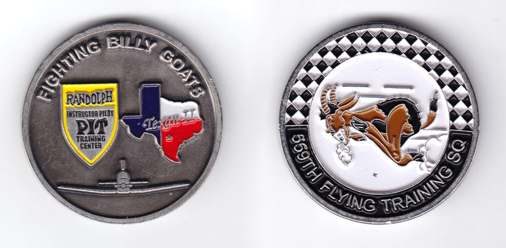 Round shaped, pewter colored coin, 1-1/2 inches in diameter.