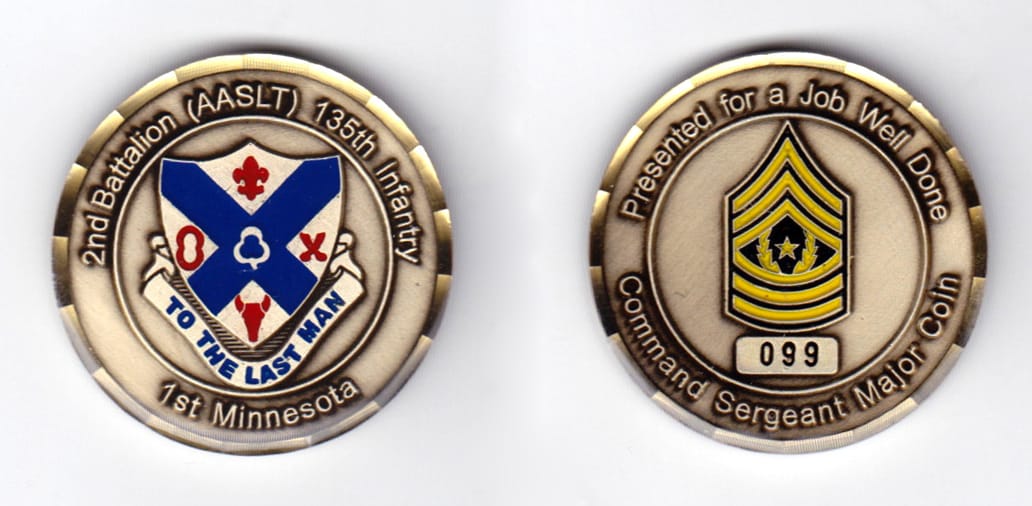 Round shaped, brass colored coin, 1-1/2 inches in diameter.