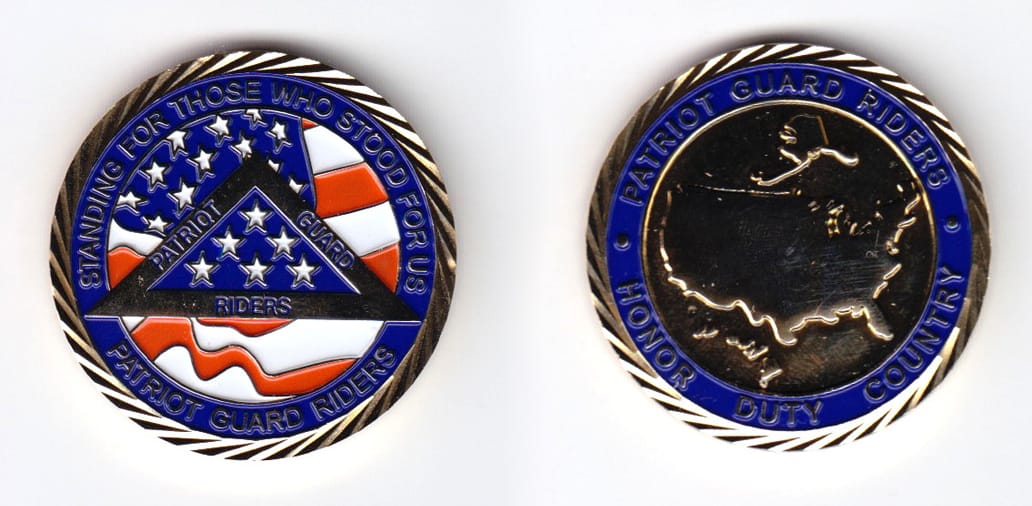 Round shaped, gold colored coin, 1-1/2 inches in diameter.