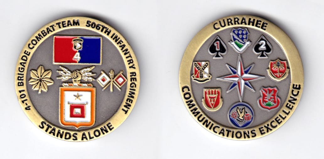 Round shaped, brass colored coin, 1-1/2 inches in diameter.