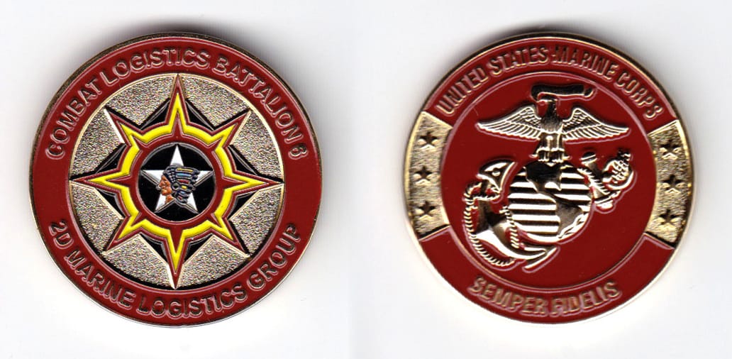 Round shaped, gold colored coin, 1-1/2 inches in diameter.