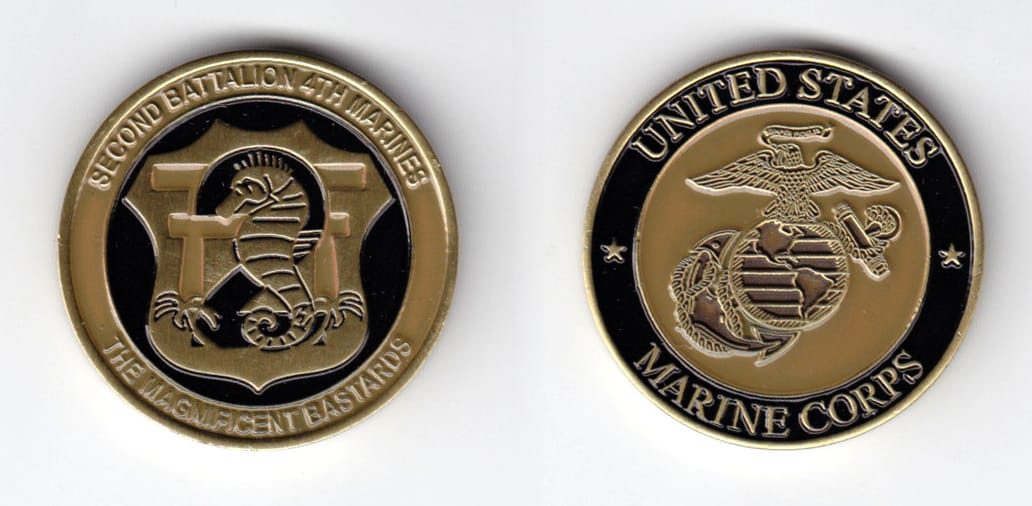 Round shaped, brass colored coin, 1-1/2 inches in diameter.