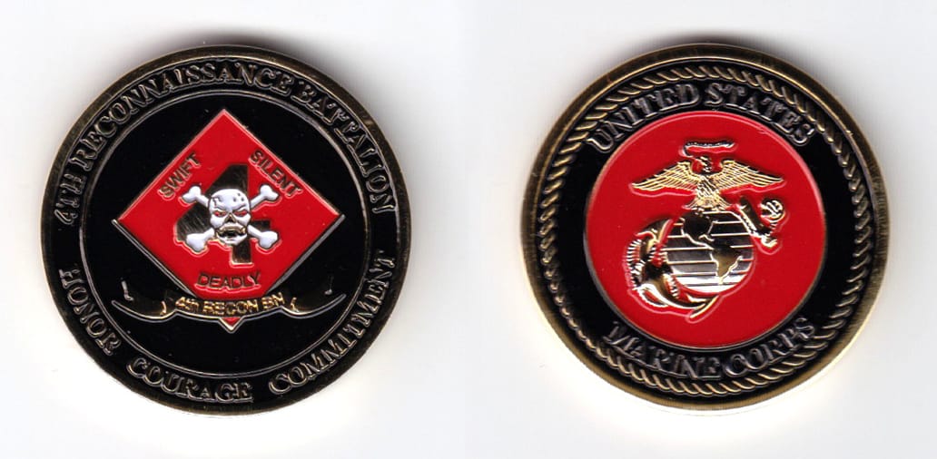 Round shaped, gold colored coin, 1-1/2 inches in diameter.