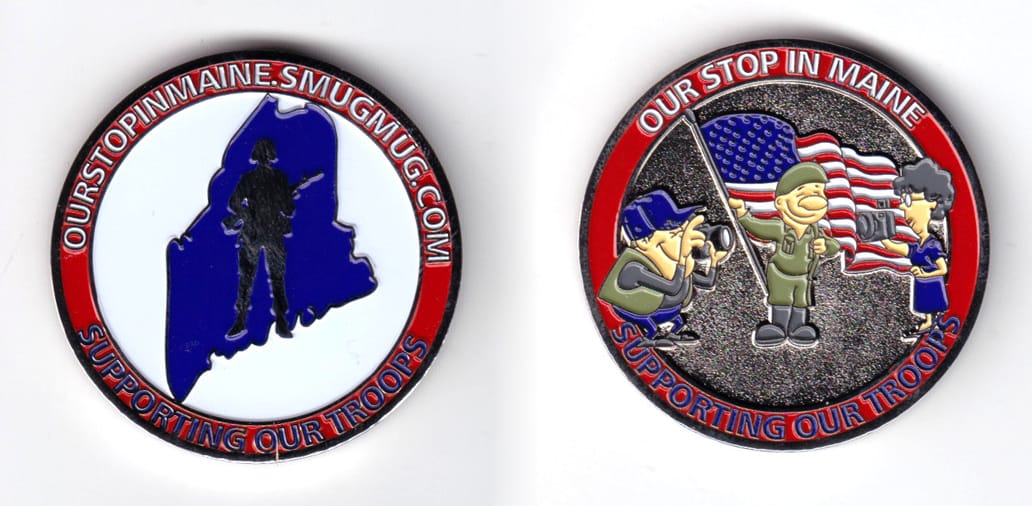 Round shaped, silver colored coin, 1-3/4 inches in diameter.