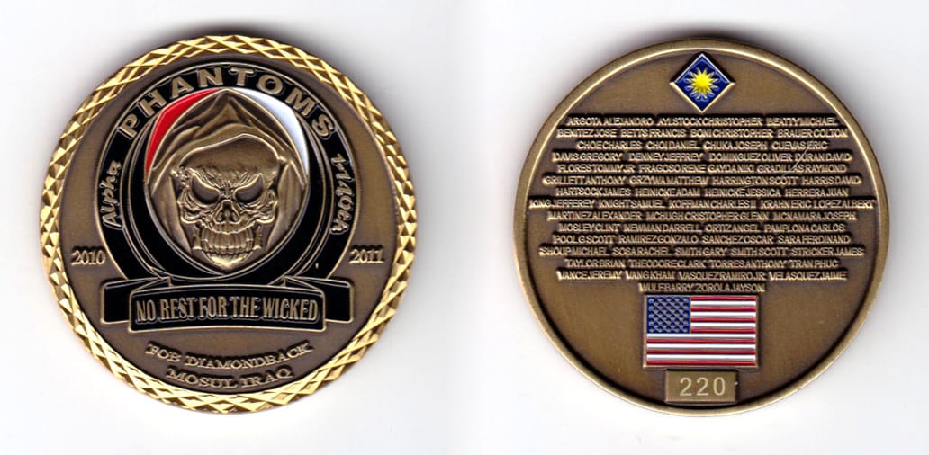 Round shaped, antique brass colored coin, 1-3/4 inches in diameter.