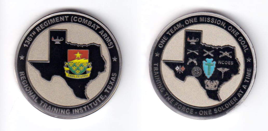 Round shaped, silver colored coin, 1-3/4 inches in diameter.