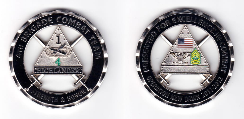 Round shaped, silver colored coin, 2-1/2 inches in diameter.