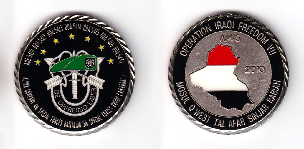 Round shaped, silver colored coin, 2 inches in diameter.