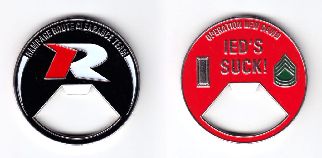 Round shaped, silver colored coin, 2 inches in diameter.