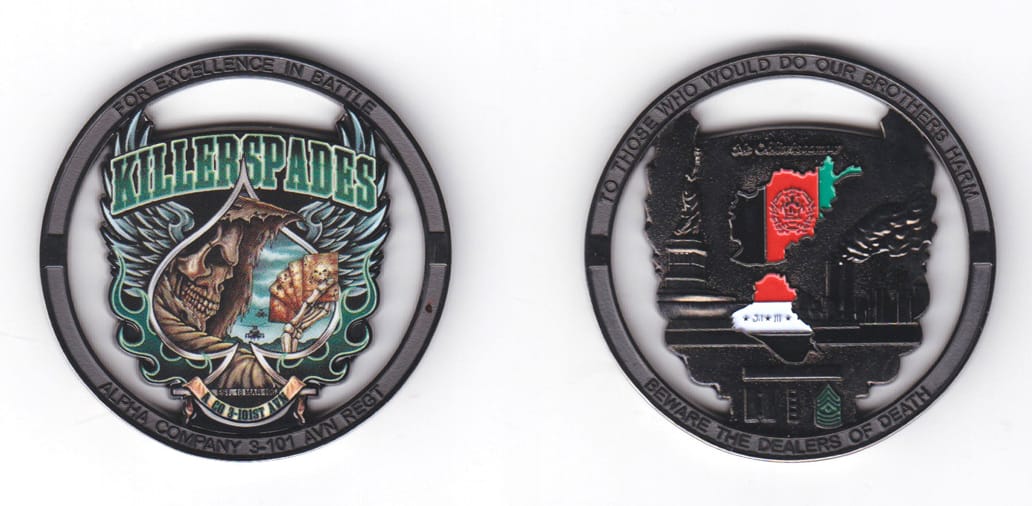 Round shaped, Antique bronze colored coin, 2 inches in diameter.