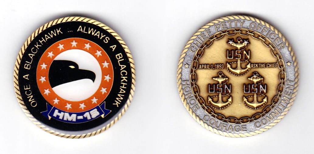 Round shaped coin, antique brass in color, 1 3/4 inches in diameter.