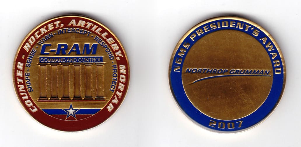 Round shaped coin, antique brass in color, 1 3/4 inches in diameter.