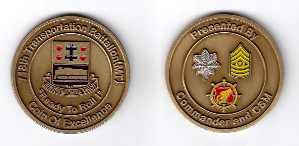 Round shaped coin, antique brass in color, 1 3/4 inches in diameter.