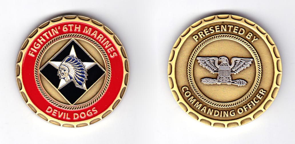 Round shaped coin, antique brass in color, 1 3/4 inches in diameter.