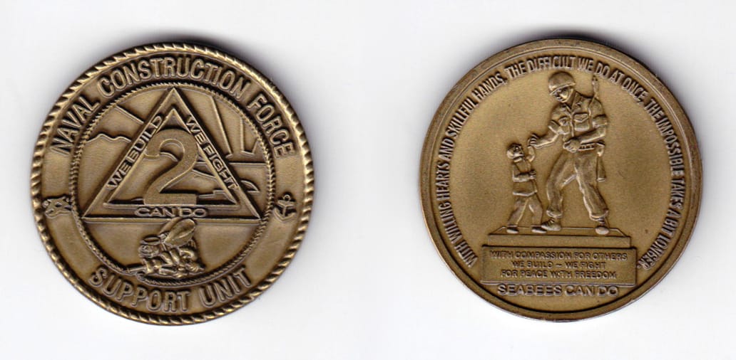 Round shaped coin, antique brass in color, 1 37/63 inches in diameter.