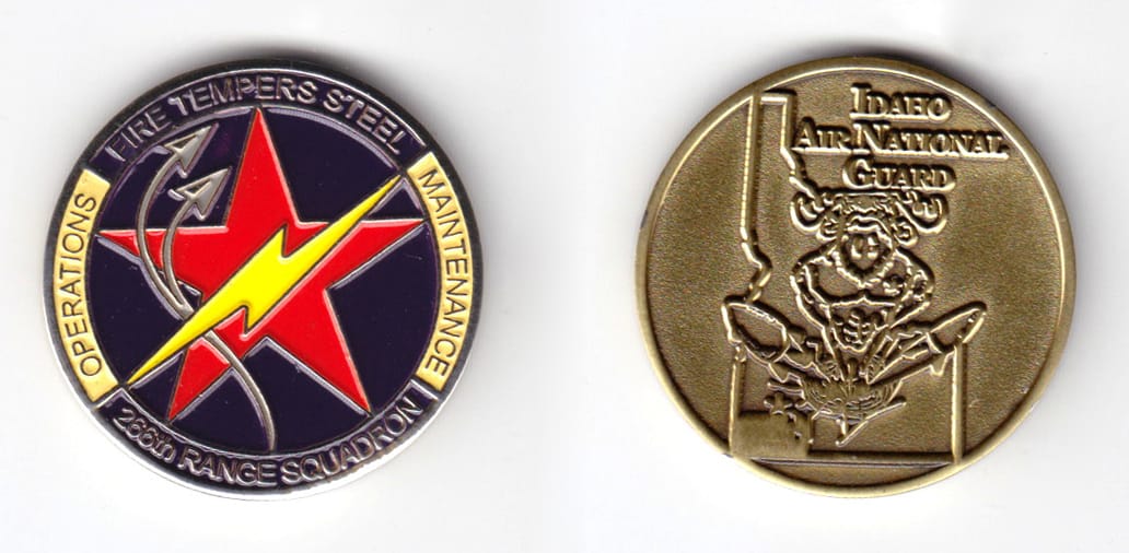 Round shaped coin, antique brass in color, 1 1/2 inches in diameter.