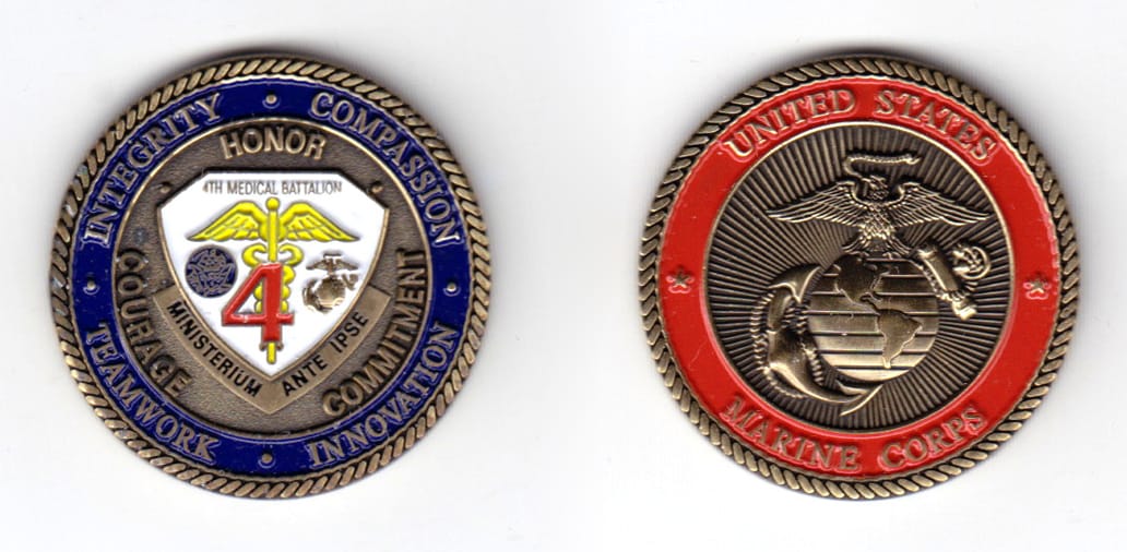 Round shaped coin, very antique brass in color, 1 11/32 inches in diameter.