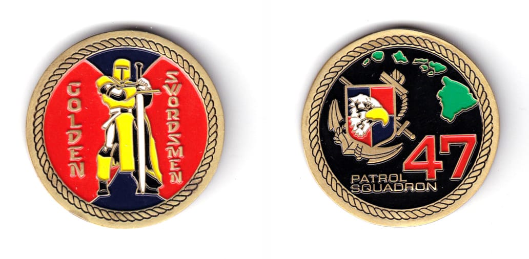 Round shaped coin, antique brass in color, 1 47/64 inches in diameter.