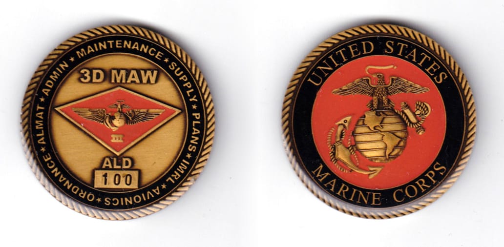 Round shaped coin, antique brass in color, 1 3/4 inches in diameter.