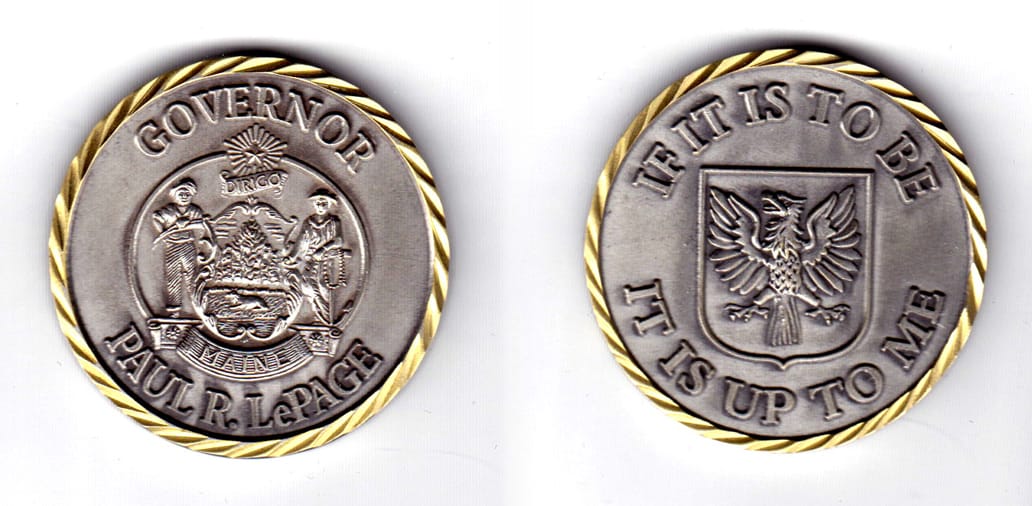 Round shaped coin, Lead in color, 1 3/4 inches in color.