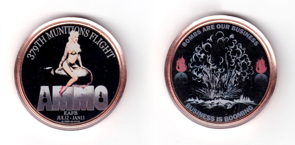 Round shaped coin, copper in color, 1 3/4 inches in diameter.