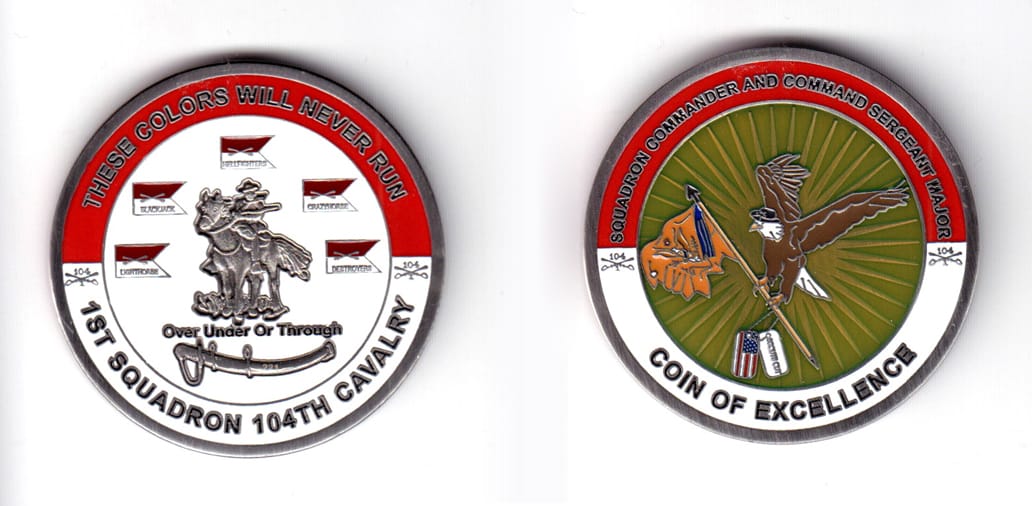 Round shaped coin, pewter in color, 2 inches in diameter.