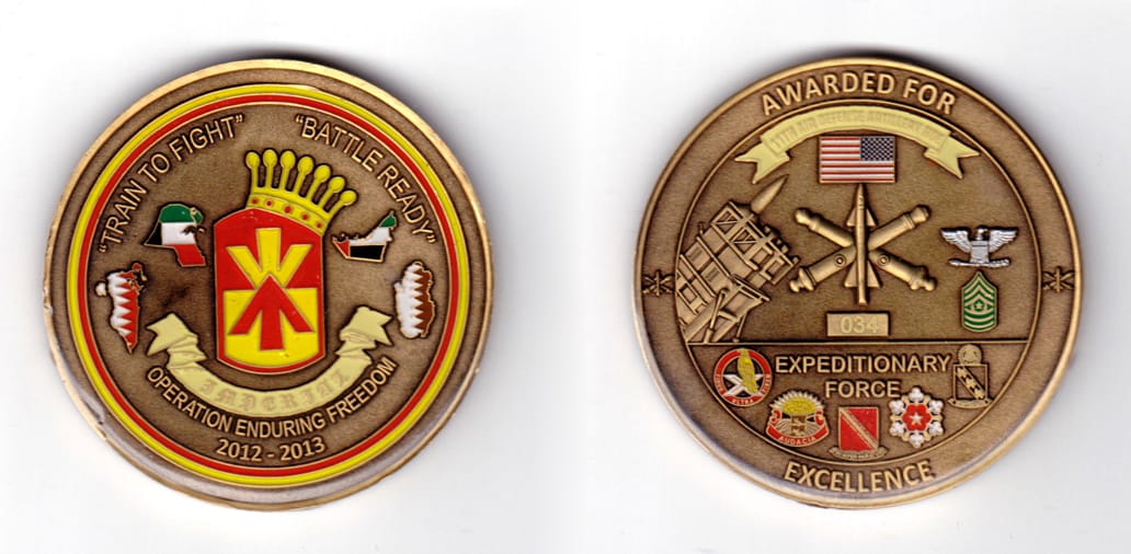 Round shaped coin, antique brass in color, 2 1/2 inches in diameter.