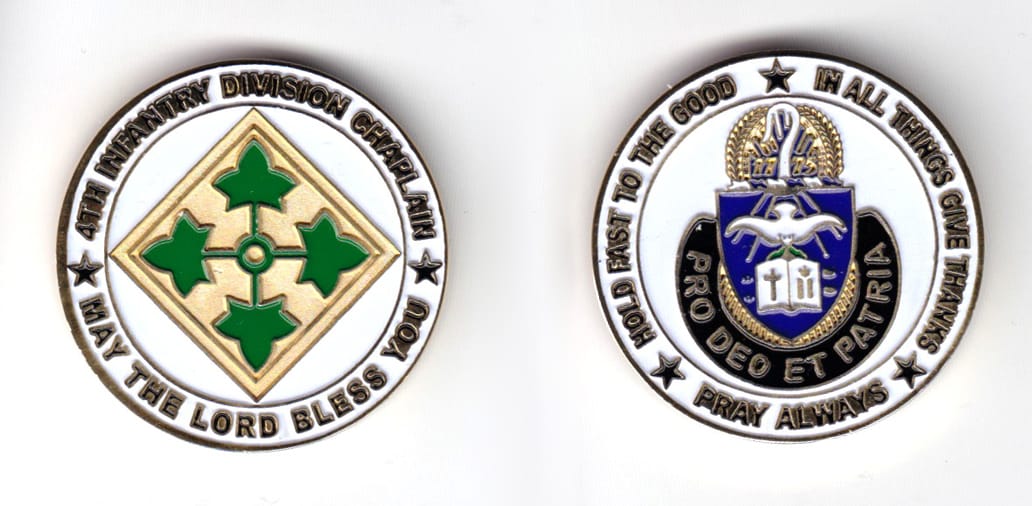 Round shaped coin, brass in color, 1 1/2 inches in diameter.