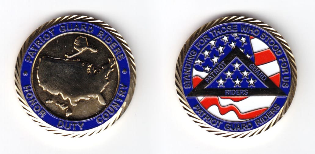 Round shaped, gold colored coin, 1-1/2 inches in diameter.