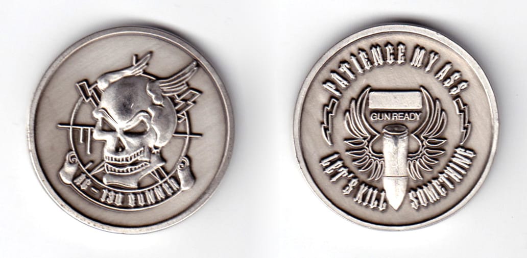 Round shaped coin, pewter in color, 1 1/2 inches  in diameter.