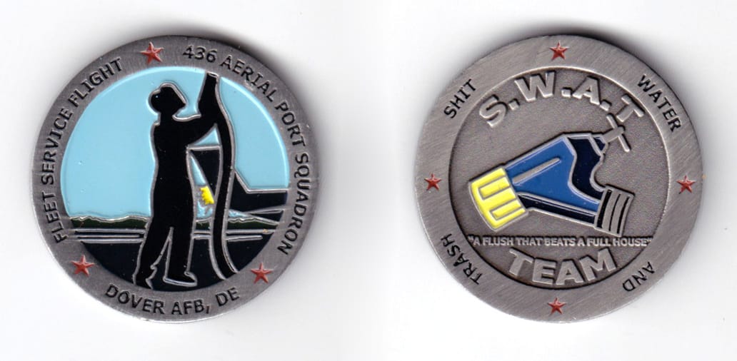 Round shaped coin, antique pewter in color, 1 1/2 inches in diameter.