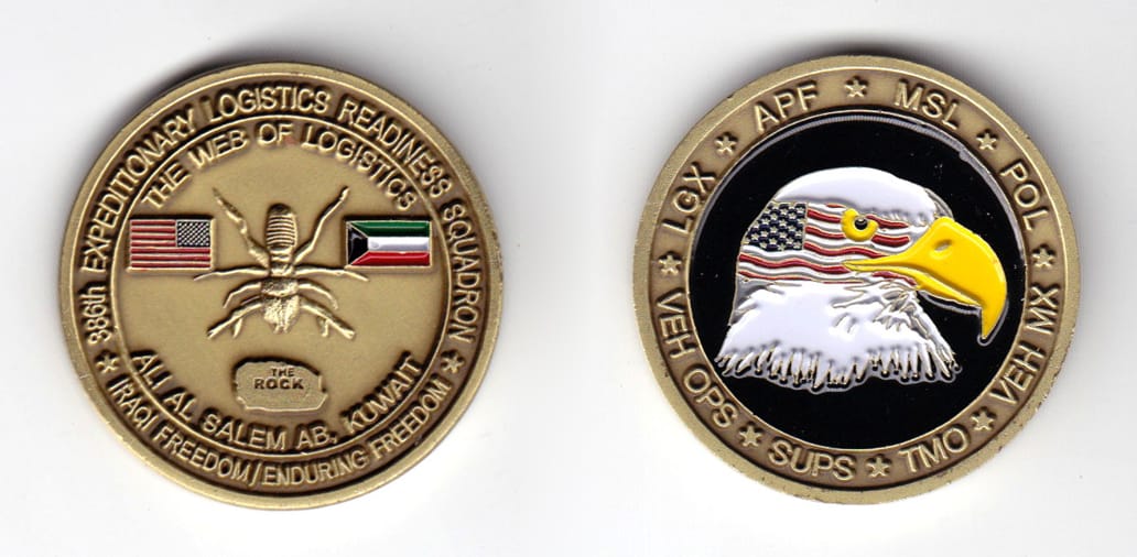 Round shaped coin, antique brass in color, 1 37/64 inche in diameter.