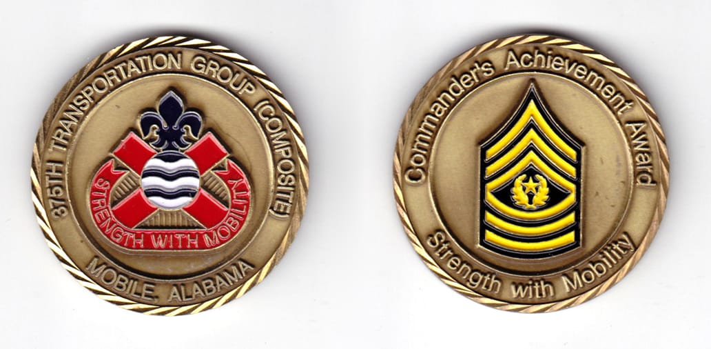 Round shaped coin, antique brass in color, 1 31/32 inches in diameter.