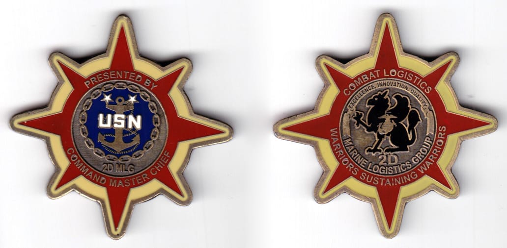 Coin shaped like a compass with major points in the primary directions (N ,E, S &W) and smaller points in the secondary ...