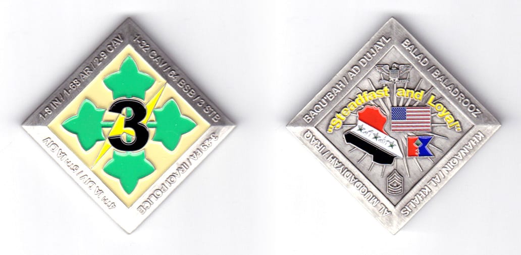 Square shaped coin with corners at North, East, South & West orientation, pewter in color, 1 31/32 inches high X 1 31/32...