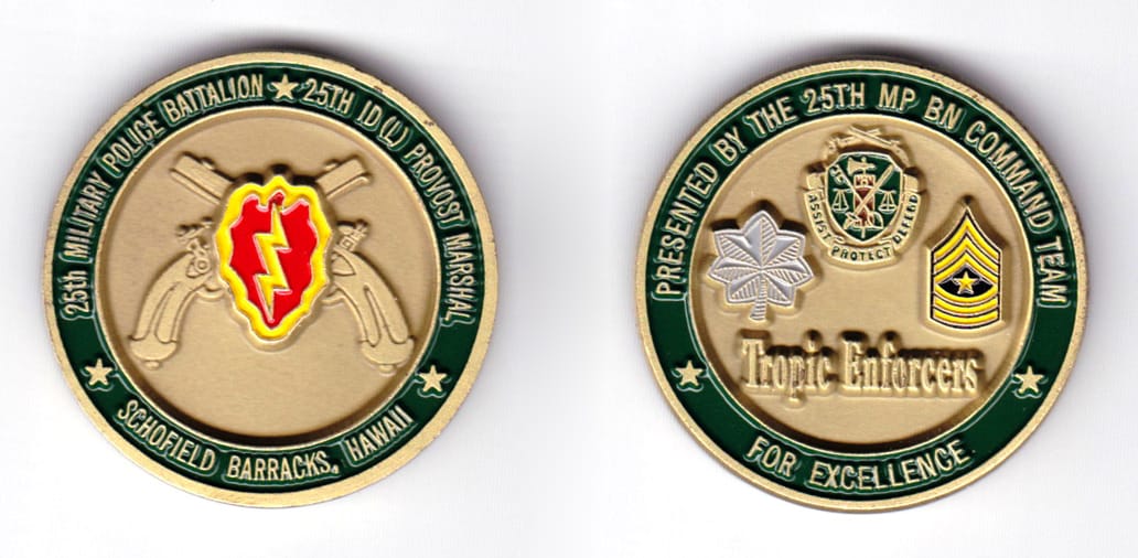 Round shaped coin, antique brass in color, 1 23/32 inches in diameter.