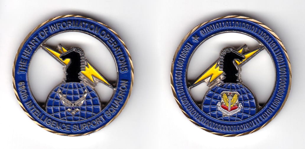 Round shaped coin, pewter in color, 1 49/64 inches in diameter.