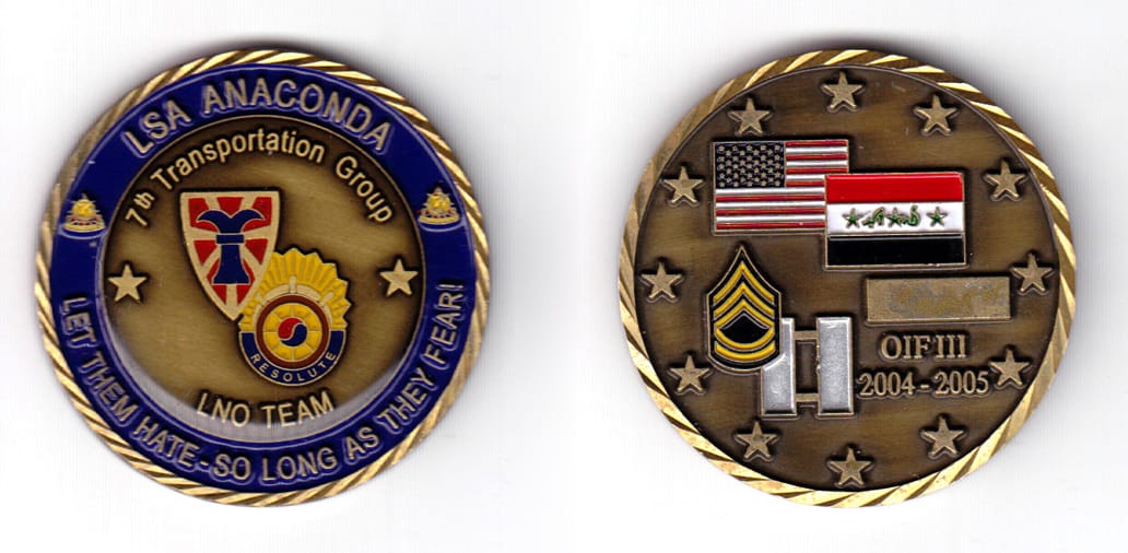 Round shaped coin, very antique brass in color, 1 25/32 inches in diameter.