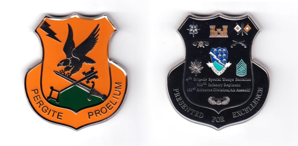 Shield shaped coin with banner below andcurling up both sides to 1/2 the hight of the shield, pewter in color, 2 7/32 in...